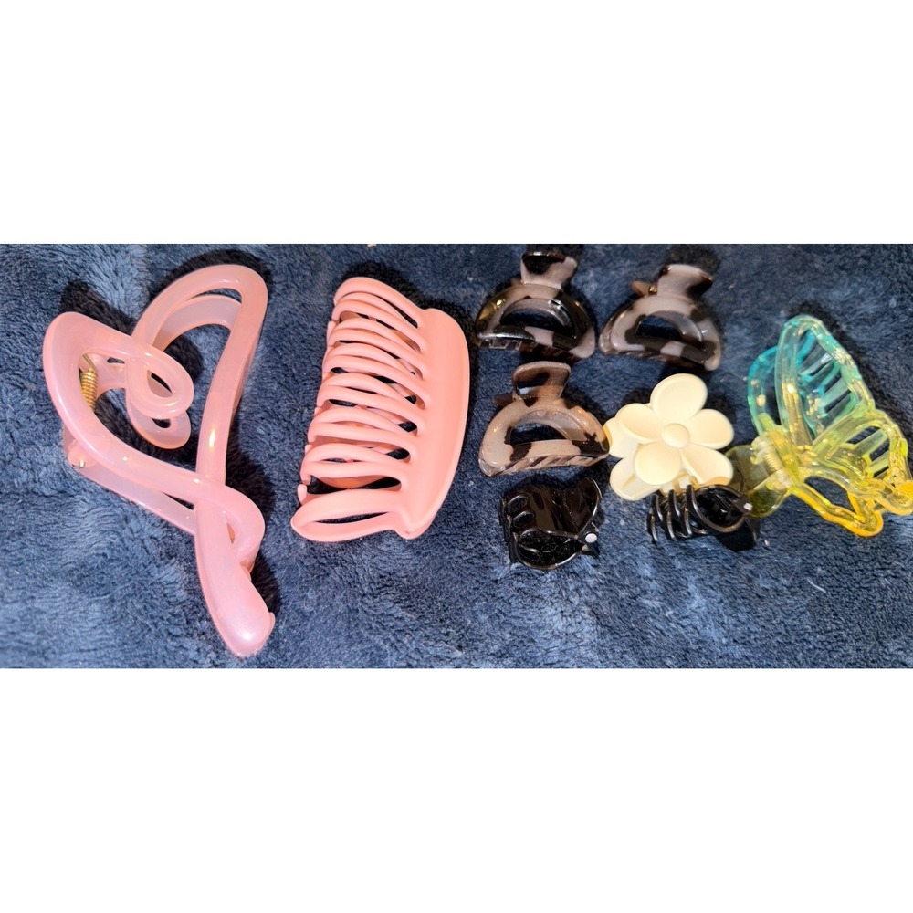 Plastic Hair Claw Clips Lot Heart Butterfly Flower Lot of 9 NWOT